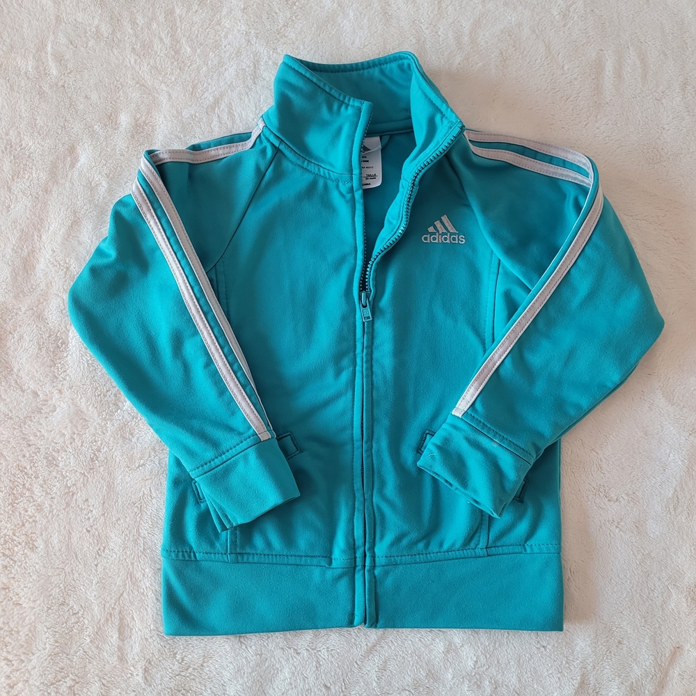 🧸2/20$ Adidas Teal Tracksuit Jacket Girl Size 24M 2T Zip Up Sweater Sport